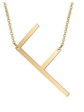 Large Letter "F" 18k Gold Plated Big Initial Name Statement Necklace